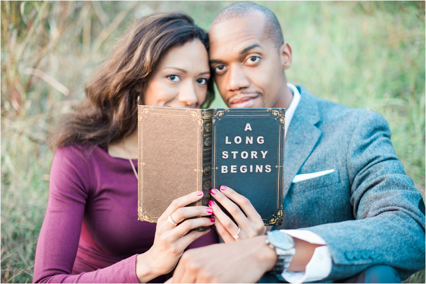 a long story begins book themed engagement session