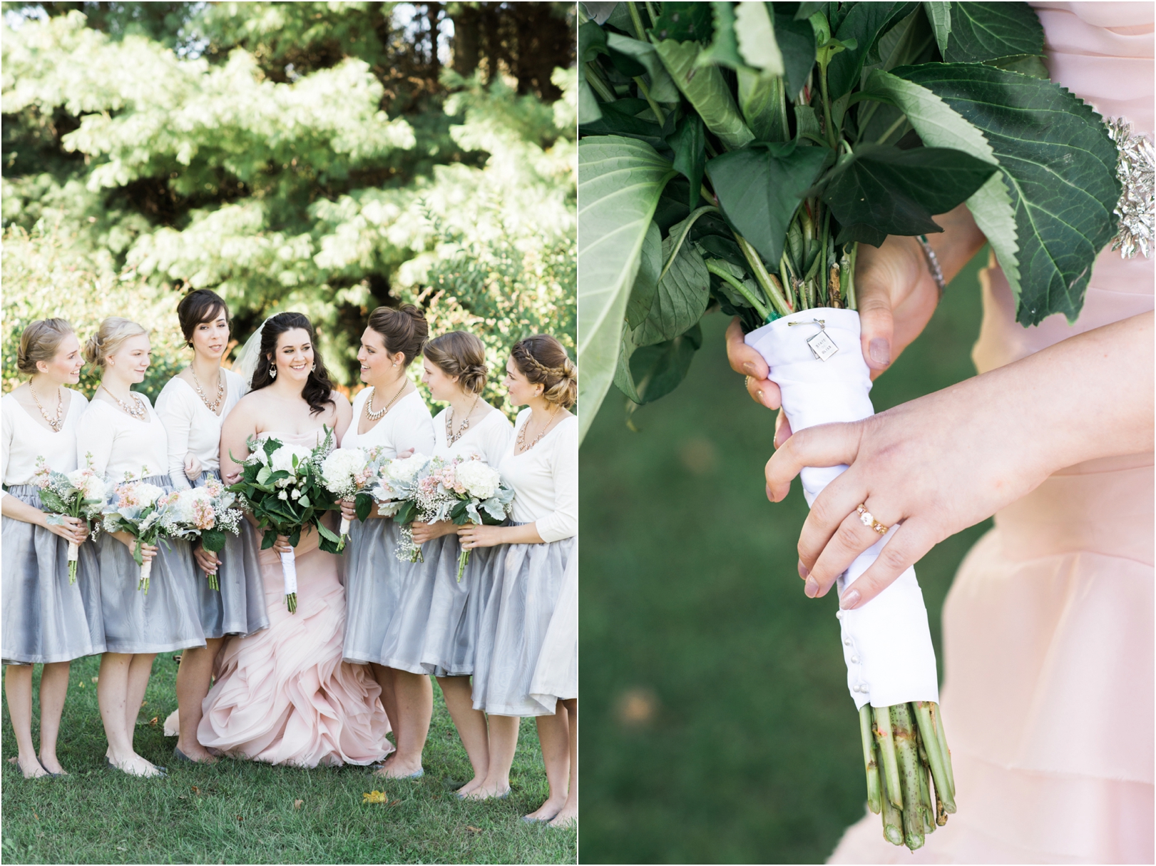 gray and pink wedding colors for bridal party