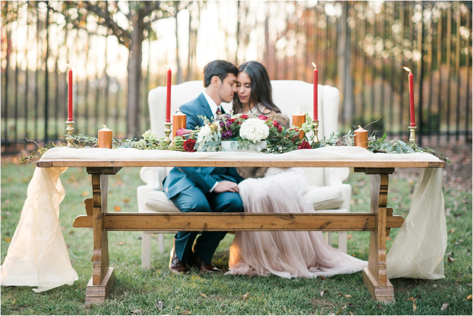 bare wood wedding table setup inspiration with candles