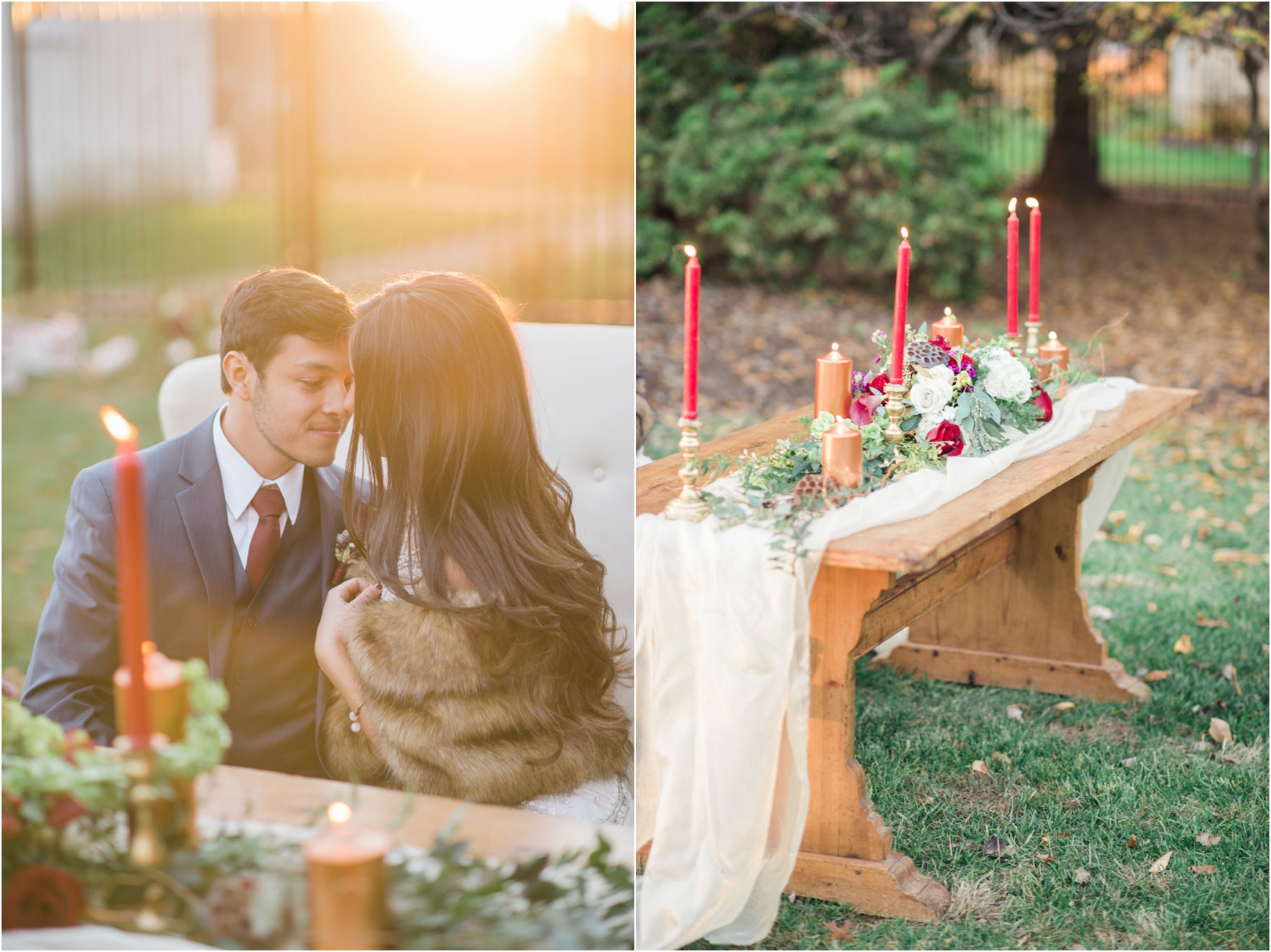 raw wood wedding table setup inspiration with candles