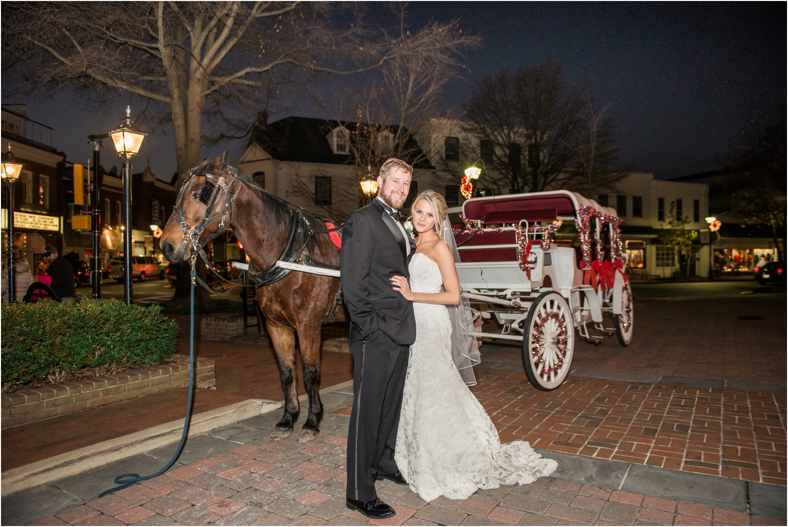 Tidewater Inn winter wedding horse drawn carriage