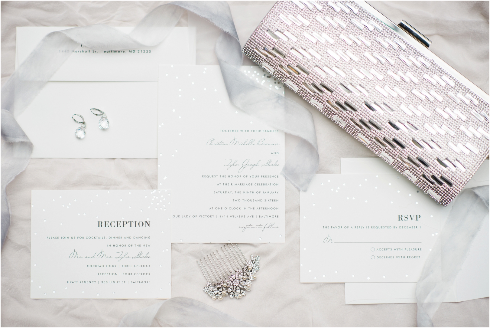 white winter wedding invitation suite by minted
