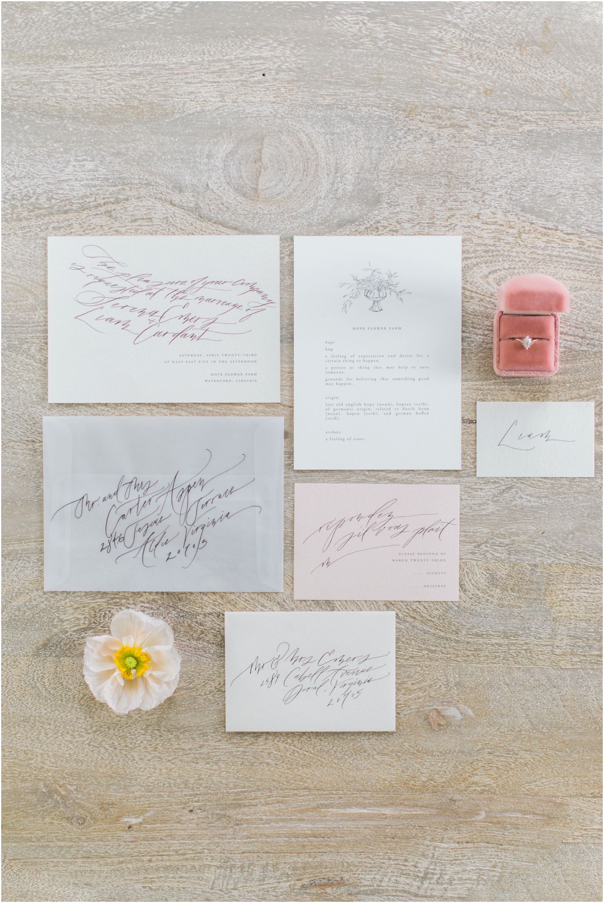 Julie Ha Calligraphy Wedding invitation suite 