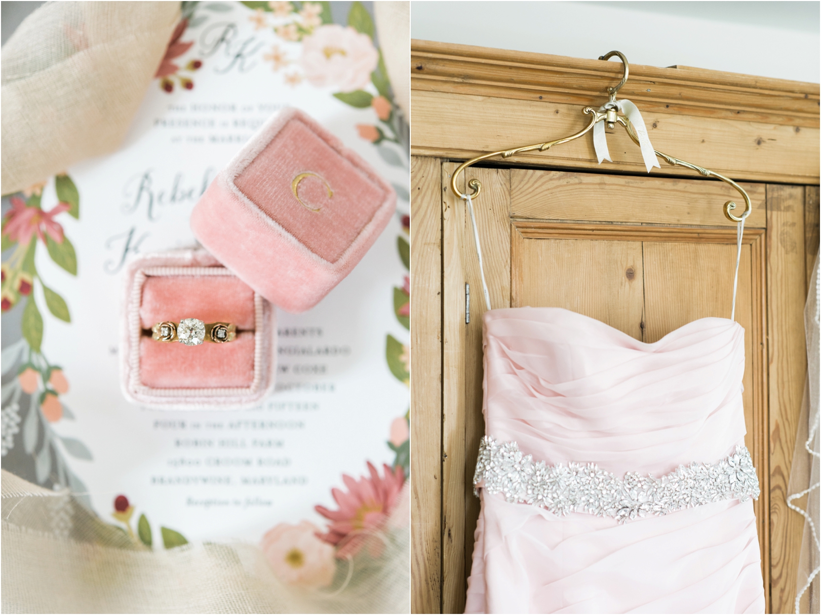 blush wedding with the mrs box and pink vera wang wedding gown