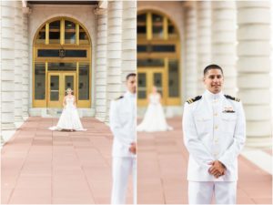 first look naval academy wedding