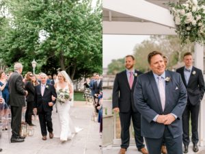 Navy and blush late spring waterfront wedding celebration at Kurtz’s Beach in Pasadena, MD featuring neutral florals, custom touches, and high-end details.