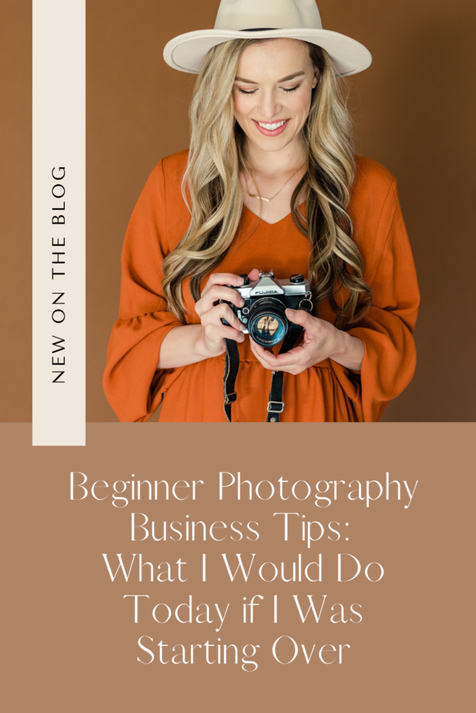 joy Michelle holding a camera above the blog title, Beginner Photography Business Tips